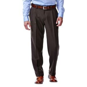 Haggar Men's Classic Fit Stretch Stria Dark Chocolate Dress Pants 38Wx29L - NWT